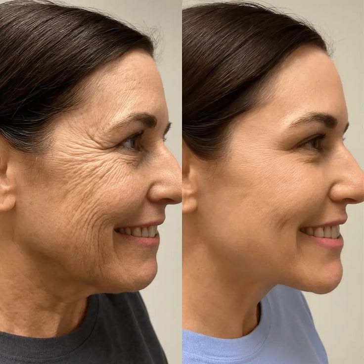 Antes y después visual de arrugas en perfil lateral
